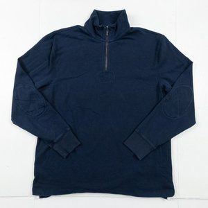 J. Crew Pullover 1/4 Zip with Elbow Patches, Large in Blue